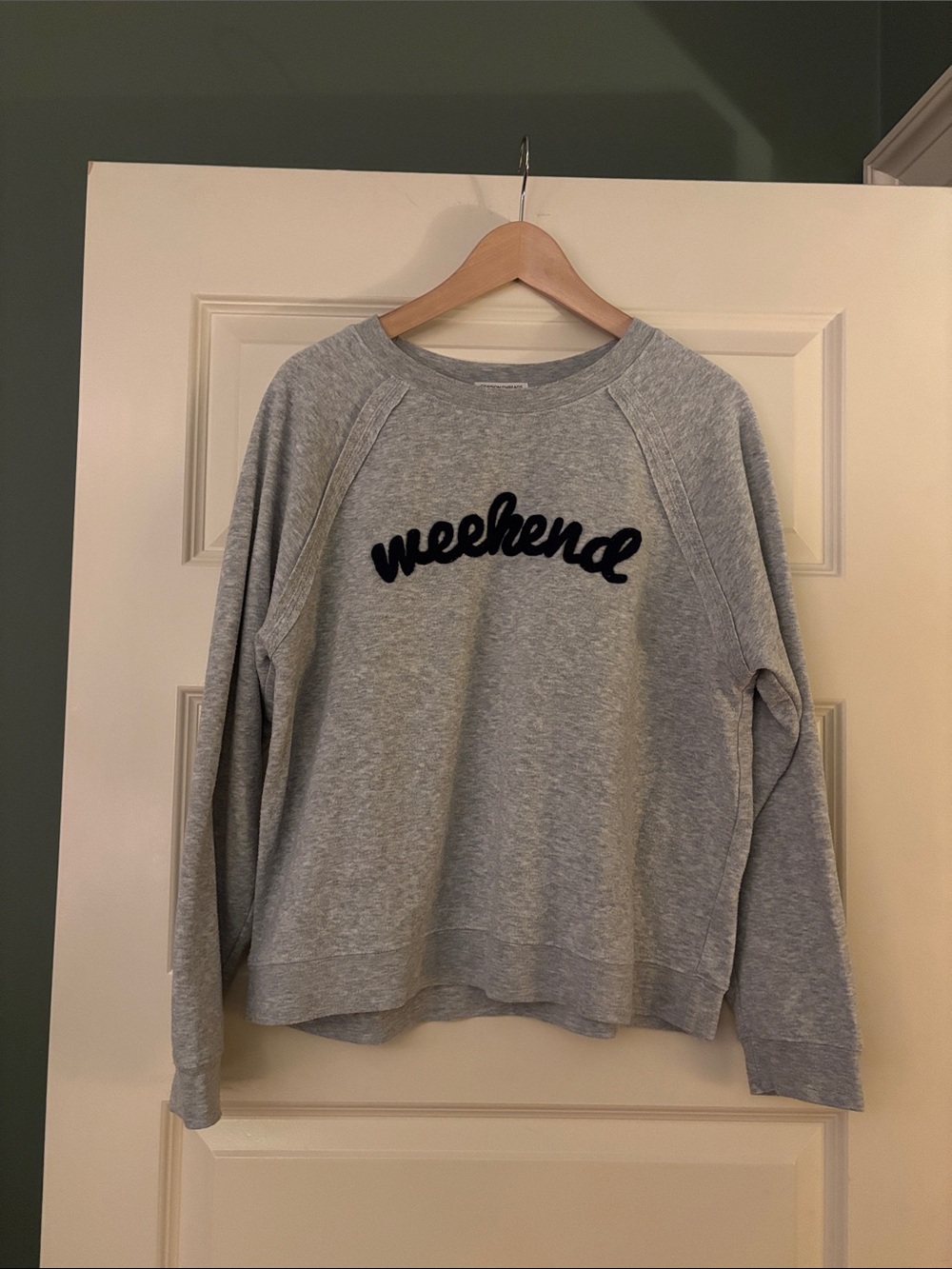 Grayson Threads Gray Crewneck with Navy 'weekend' Script